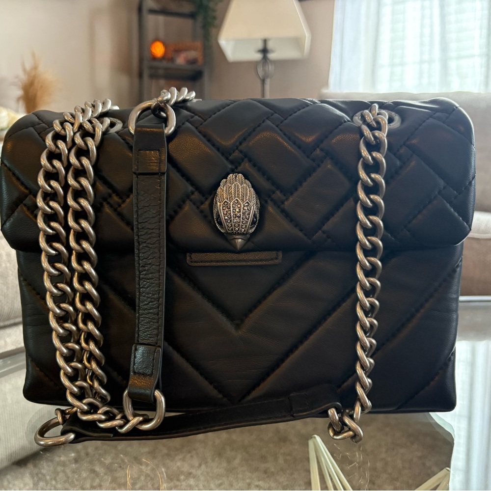 Kurt Geiger LEATHER KENSINGTON BAG Elegant Black Quilted Shoulder Bag